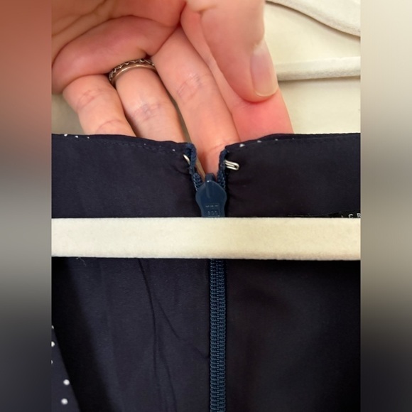 J. Crew Mercantile Navy Blue White Polka Dot Fit and Flare Mini Dress - Picture 10 of 14